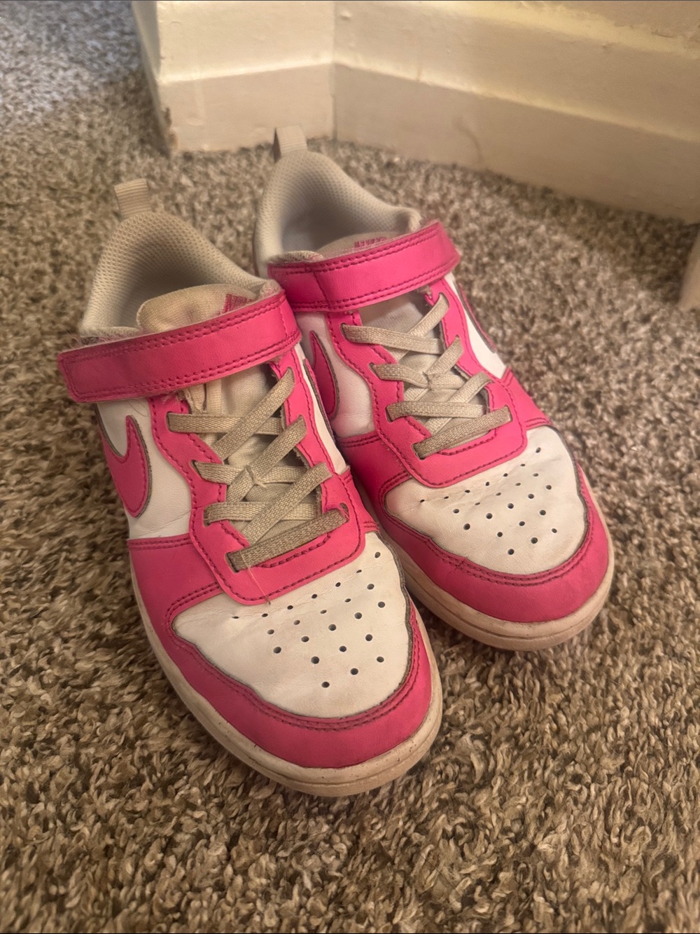Nike Kids Pink and White Velcro Athletic Sneakers